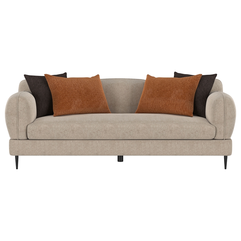 Pemberly Row Chenille Upholstered Sculpted Track Arm Sofa in Latte