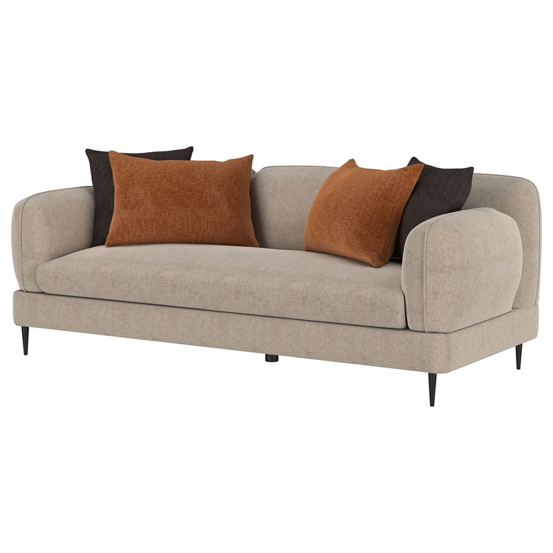 Pemberly Row Chenille Upholstered Sculpted Track Arm Sofa in Latte