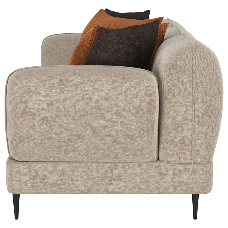 Pemberly Row Chenille Upholstered Sculpted Track Arm Sofa in Latte