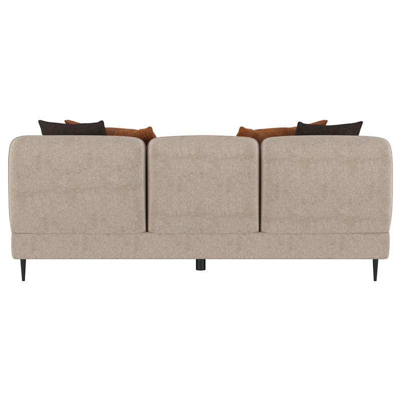 Pemberly Row Chenille Upholstered Sculpted Track Arm Sofa in Latte