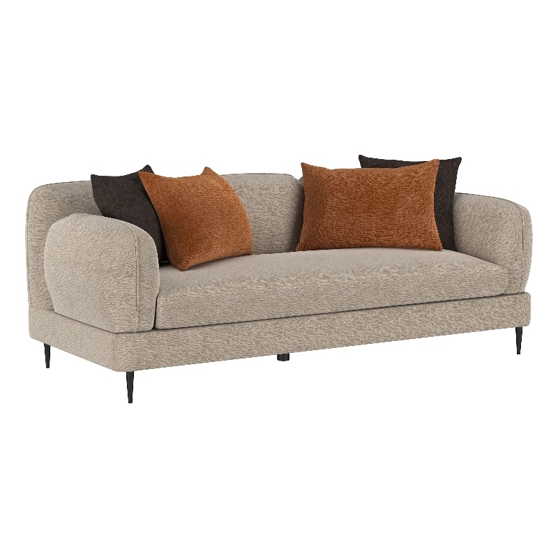 Pemberly Row Chenille Upholstered Sculpted Track Arm Sofa in Latte