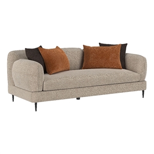 Pemberly Row Chenille Upholstered Sculpted Track Arm Sofa in Latte