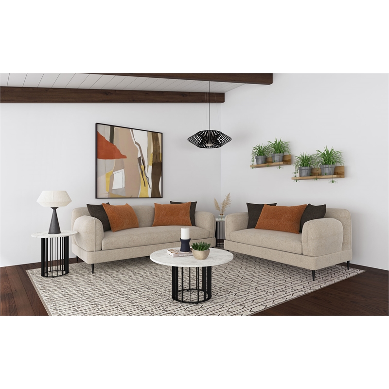Pemberly Row 2-Piece Chenille Upholstered Sofa and Loveseat Set in Latte