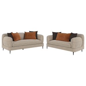Pemberly Row 2-Piece Chenille Upholstered Sofa and Loveseat Set in Latte