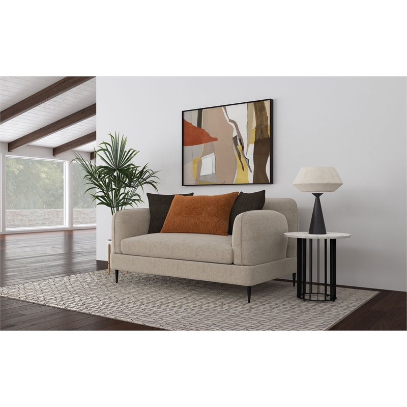 Pemberly Row Chenille Upholstered Sculpted Track Arm Loveseat in Latte