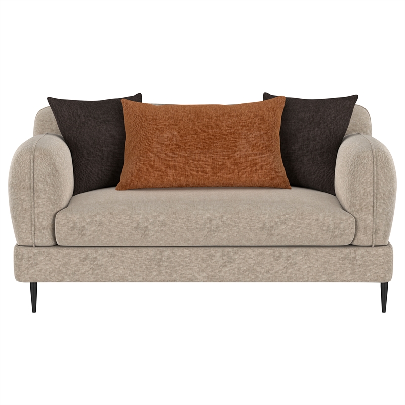 Pemberly Row Chenille Upholstered Sculpted Track Arm Loveseat in Latte