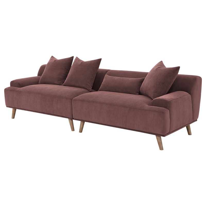 Pemberly Row Corduroy Upholstered Extra Long Sofa in Wine Red