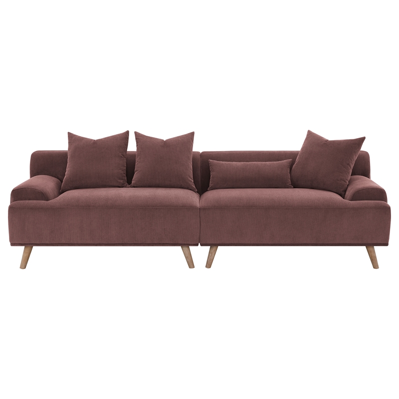 Pemberly Row Corduroy Upholstered Extra Long Sofa in Wine Red