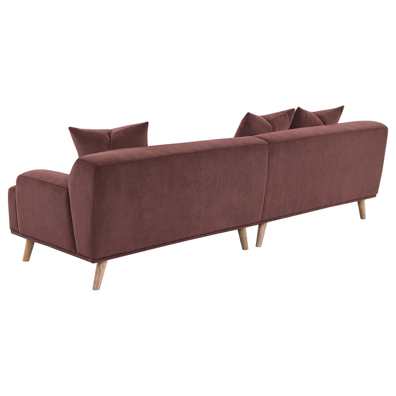 Pemberly Row Corduroy Upholstered Extra Long Sofa in Wine Red