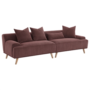 Pemberly Row Corduroy Upholstered Extra Long Sofa in Wine Red