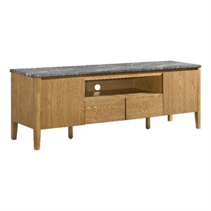 Pemberly Row 63&quot 2-Door Mid-Century Wood SmartTop TV Stand in Natural/Gray