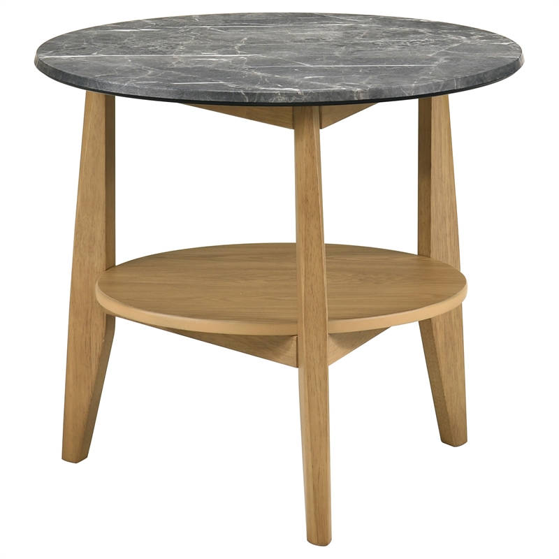 Pemberly Row 2-Piece Round Wood Coffee Table Set in Gray/Natural