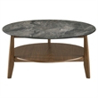Pemberly Row Round SmartTop Wood Coffee Table in Smokey Gray/Dark Brown