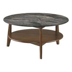 Pemberly Row Round SmartTop Wood Coffee Table in Smokey Gray/Dark Brown