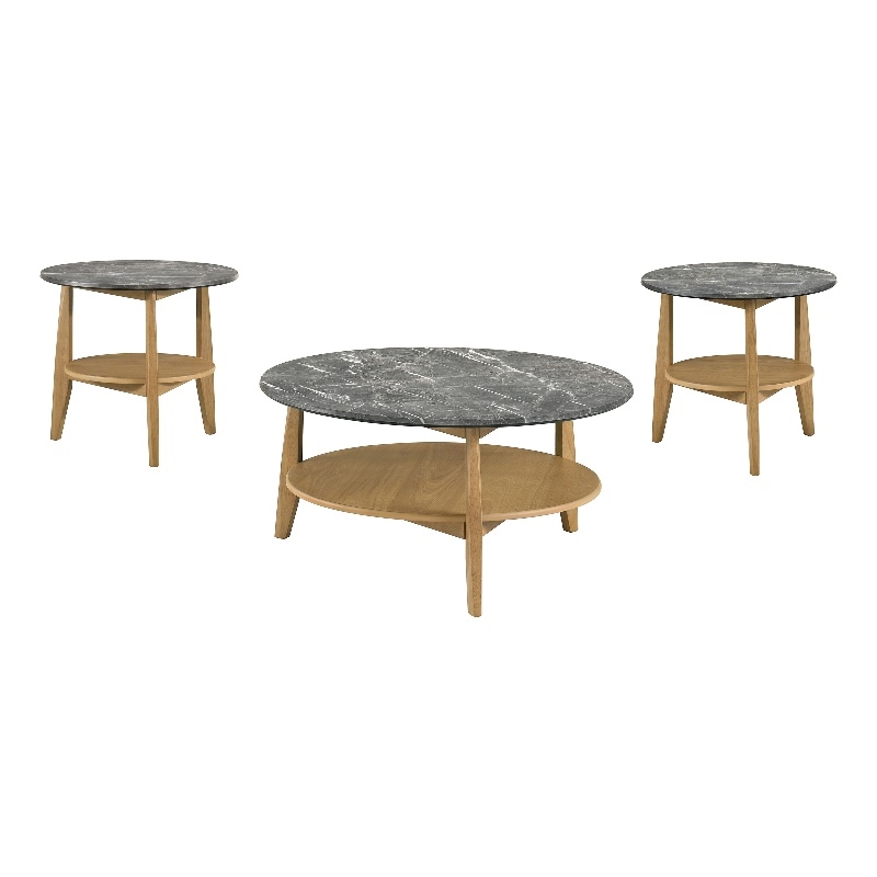 Pemberly Row 3-Piece Round Wood Coffee Table Set in Gray/Natural