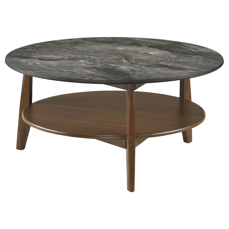 Pemberly Row 2-Piece Round Wood Coffee Table Set in Smokey Gray/Brown