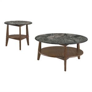 Pemberly Row 2-Piece Round Wood Coffee Table Set in Smokey Gray/Brown