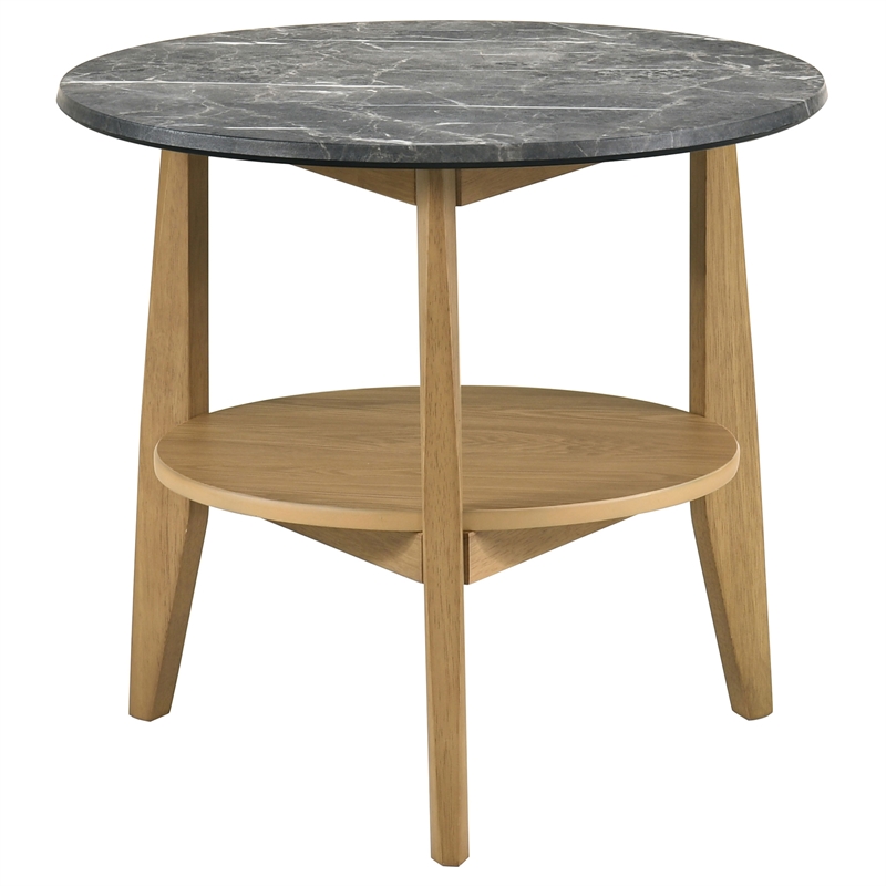 Pemberly Row Round SmartTop Wood End Side Table in Gray/Natural