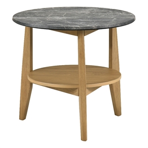 Pemberly Row Round SmartTop Wood End Side Table in Gray/Natural