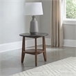Pemberly Row Round SmartTop Wood End Side Table in Smokey Gray/Dark Brown
