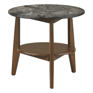 Pemberly Row Round SmartTop Wood End Side Table in Smokey Gray/Dark Brown