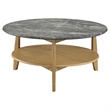 Pemberly Row Round SmartTop Wood Coffee Table in Gray/Natural