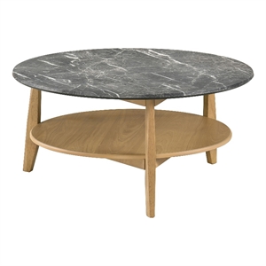 Pemberly Row Round SmartTop Wood Coffee Table in Gray/Natural