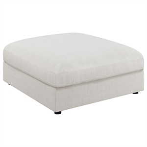 Pemberly Row Square Upholstered Ottoman in Beige Linen-Blend Fabric