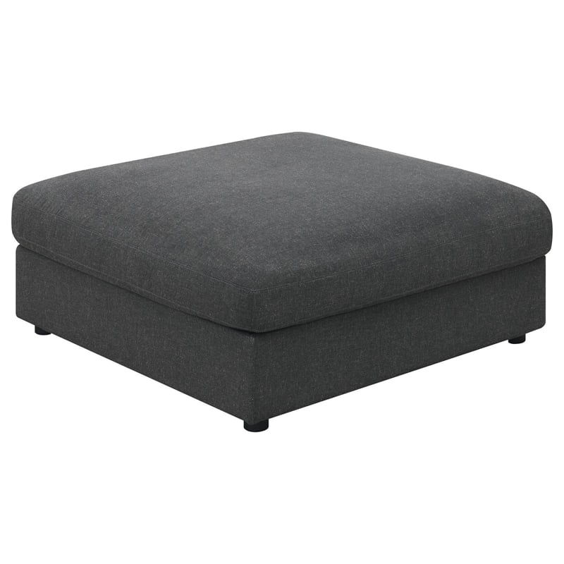 Pemberly Row Square Upholstered Ottoman in Charcoal Linen-Blend Fabric