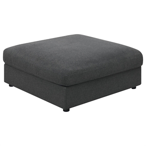 Pemberly Row Square Upholstered Ottoman in Charcoal Linen-Blend Fabric