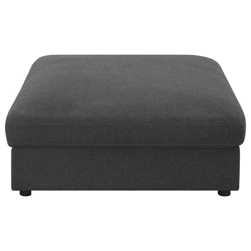 Pemberly Row Square Upholstered Ottoman in Charcoal Linen-Blend Fabric