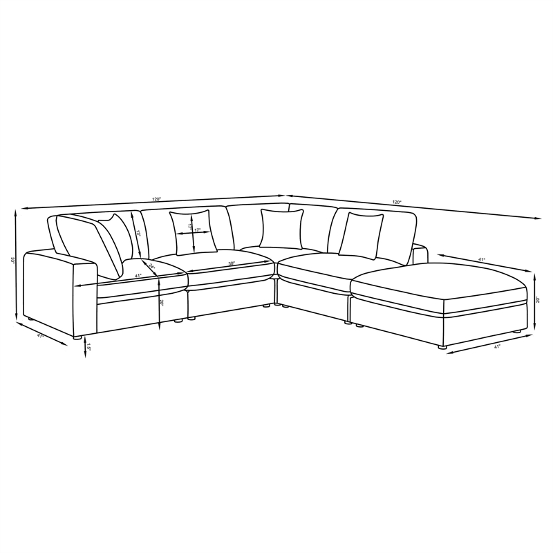 Pemberly Row 5-Piece Upholstered Modular Sectional Sofa in Beige