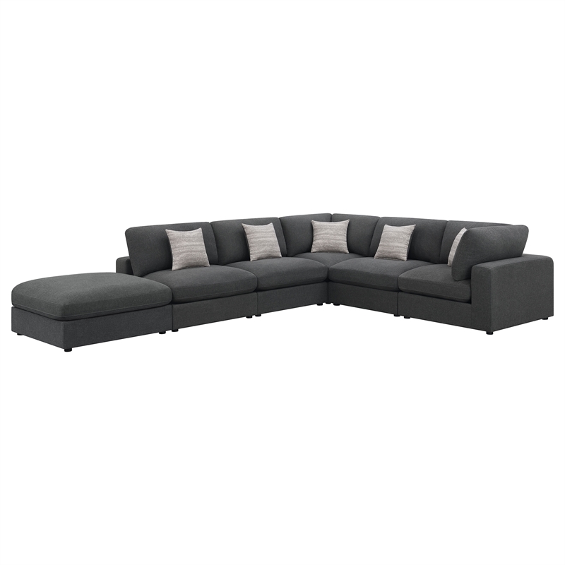 Pemberly Row 6-Piece Upholstered Modular Sectional Sofa in Charcoal