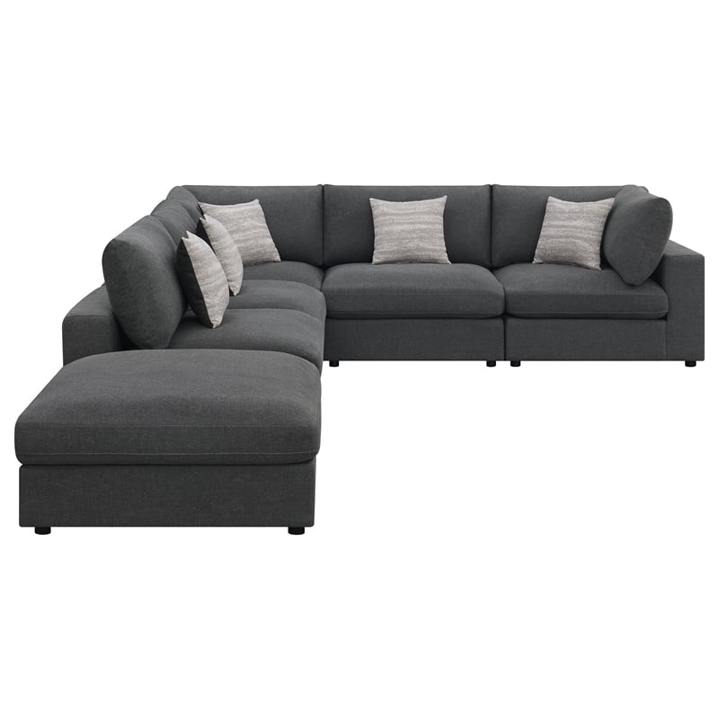 Pemberly Row 6-Piece Upholstered Modular Sectional Sofa in Charcoal