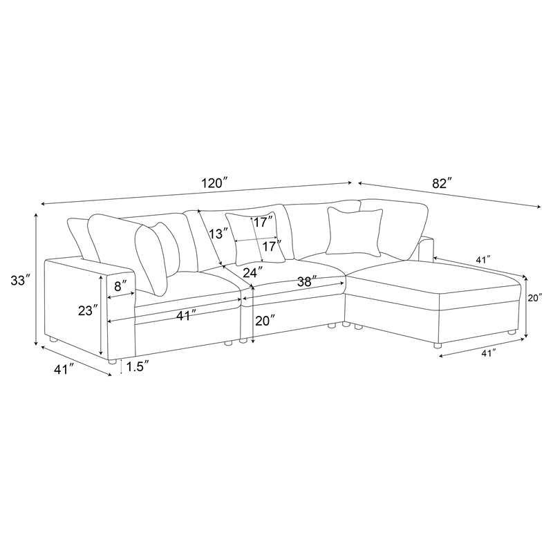 Pemberly Row 4-Piece Upholstered Modular Sectional Sofa in Charcoal