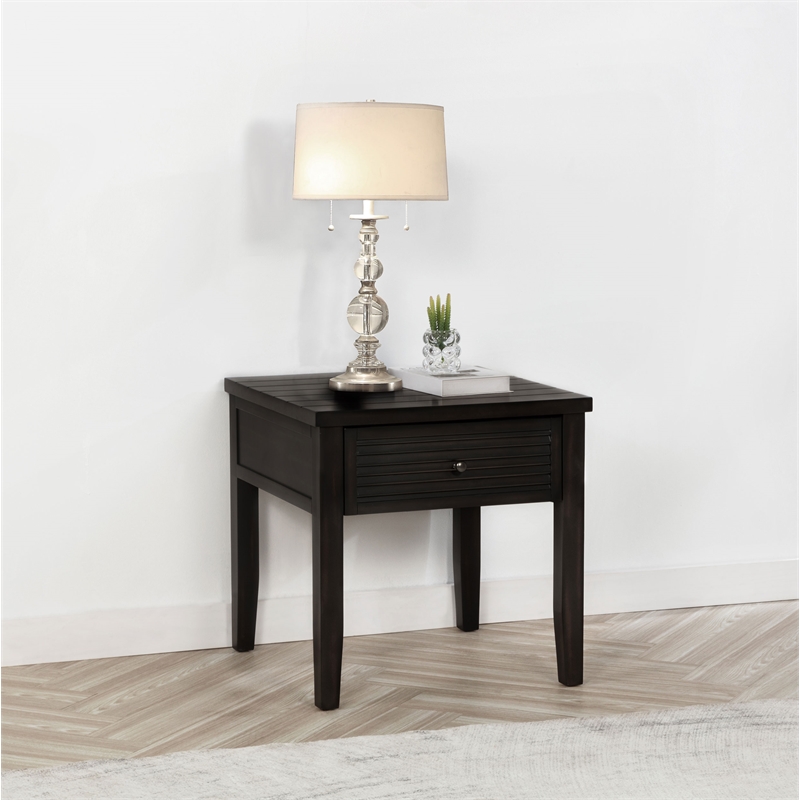 Pemberly Row 1-Drawer Square Wood End Table in Distressed Java