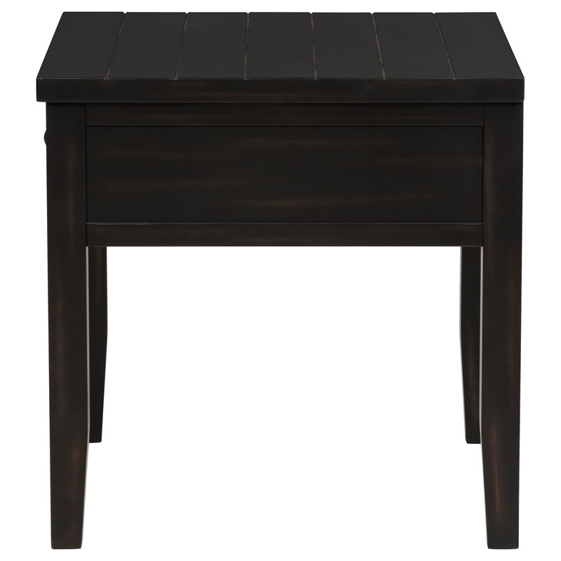 Pemberly Row 1-Drawer Square Wood End Table in Distressed Java
