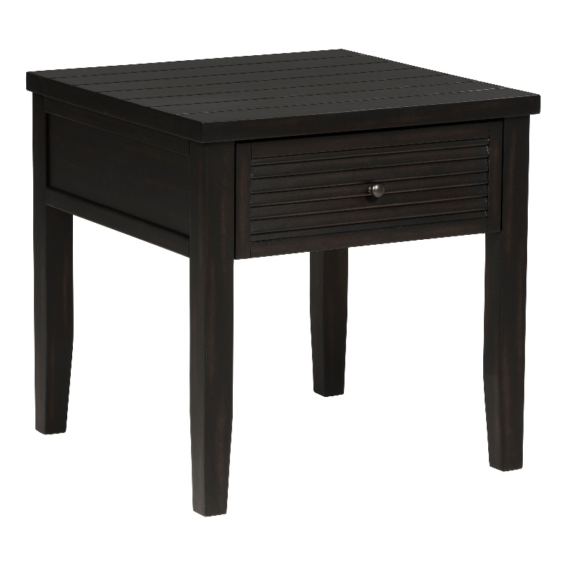 Pemberly Row 1-Drawer Square Wood End Table in Distressed Java