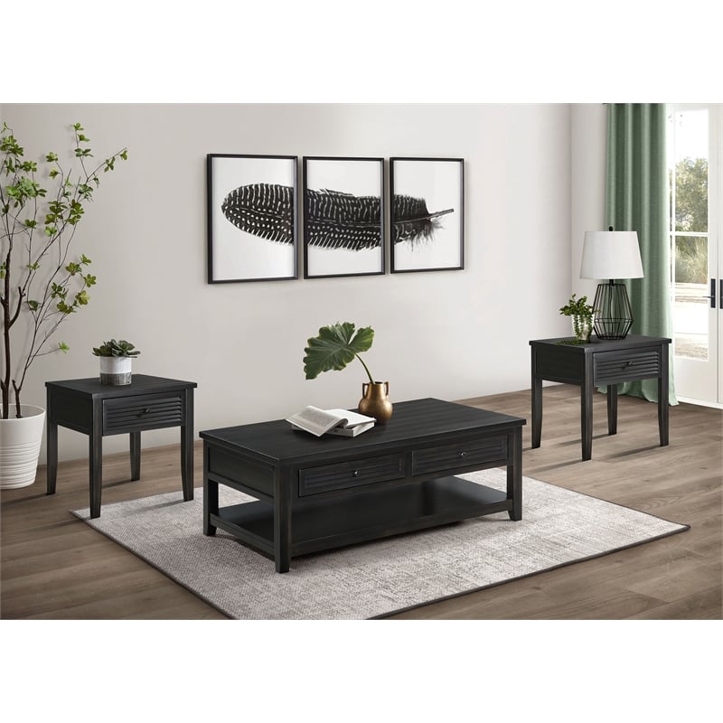Pemberly Row 3-Piece Coffee and End Table Set in Distressed Java