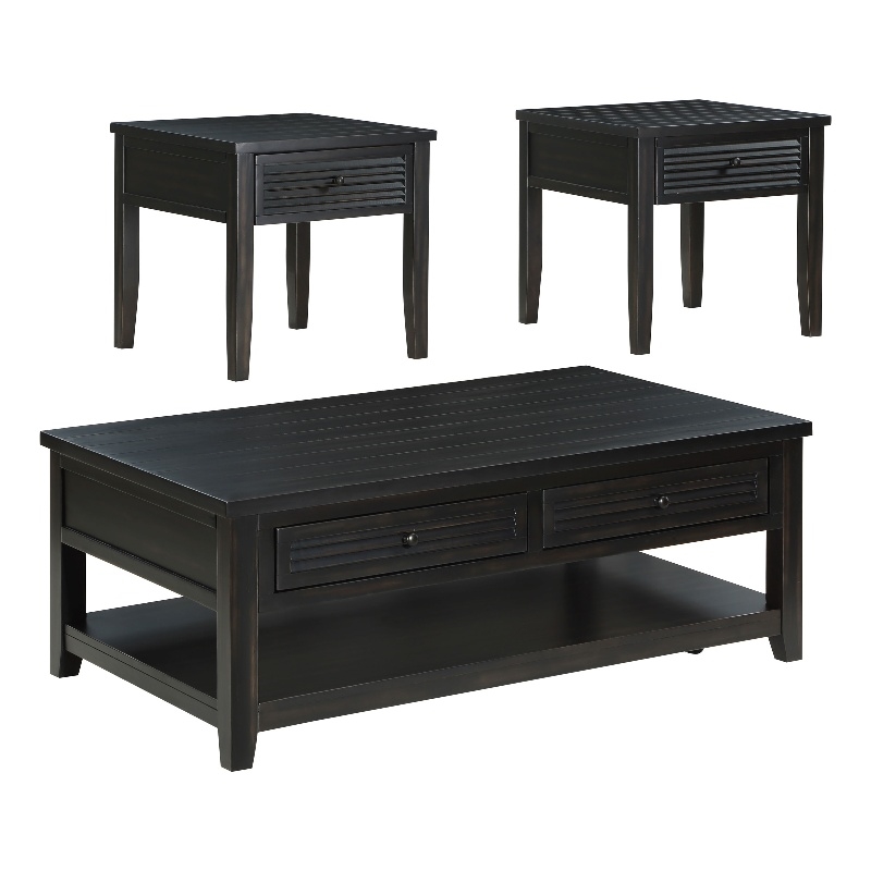 Pemberly Row 3-Piece Coffee and End Table Set in Distressed Java