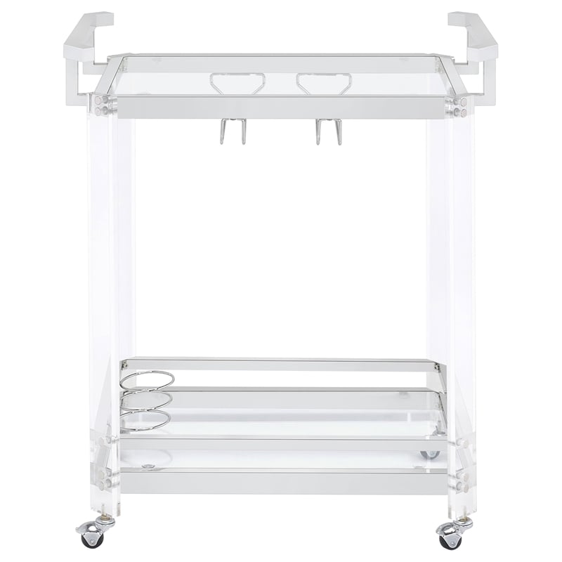 Pemberly Row 2-Tier Glass Shelf Acrylic Bar Serving Cart in Chrome