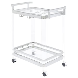 Pemberly Row 2-Tier Glass Shelf Acrylic Bar Serving Cart in Chrome