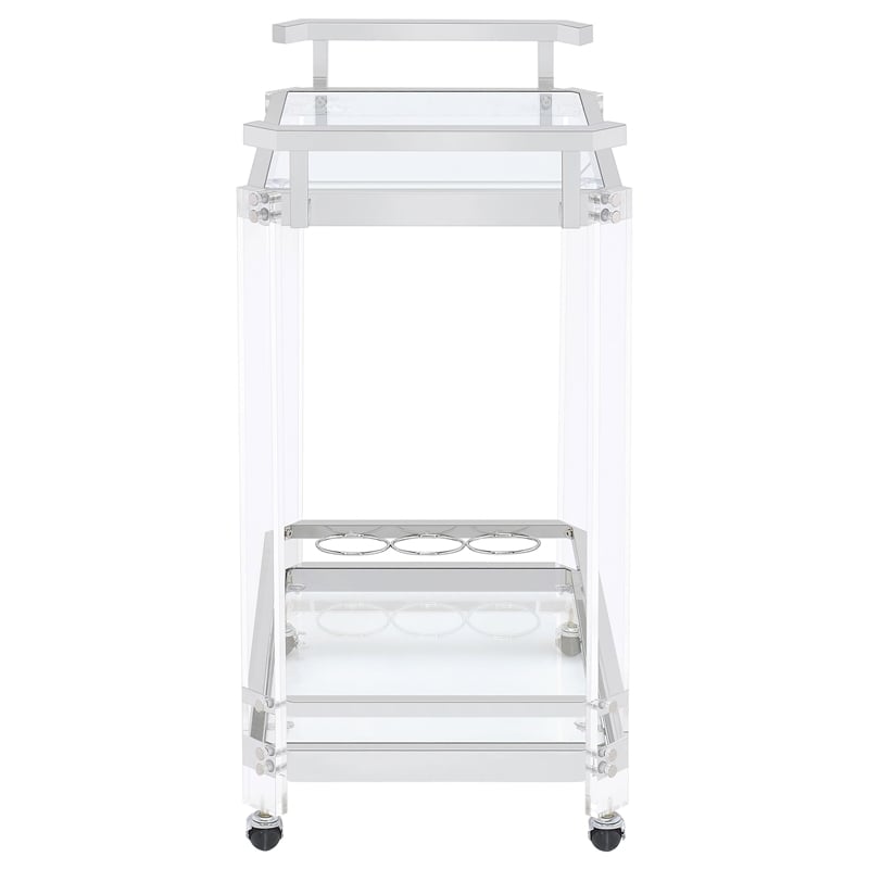 Pemberly Row 2-Tier Glass Shelf Acrylic Bar Serving Cart in Chrome