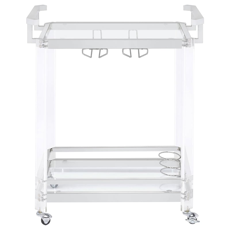 Pemberly Row 2-Tier Glass Shelf Acrylic Bar Serving Cart in Chrome