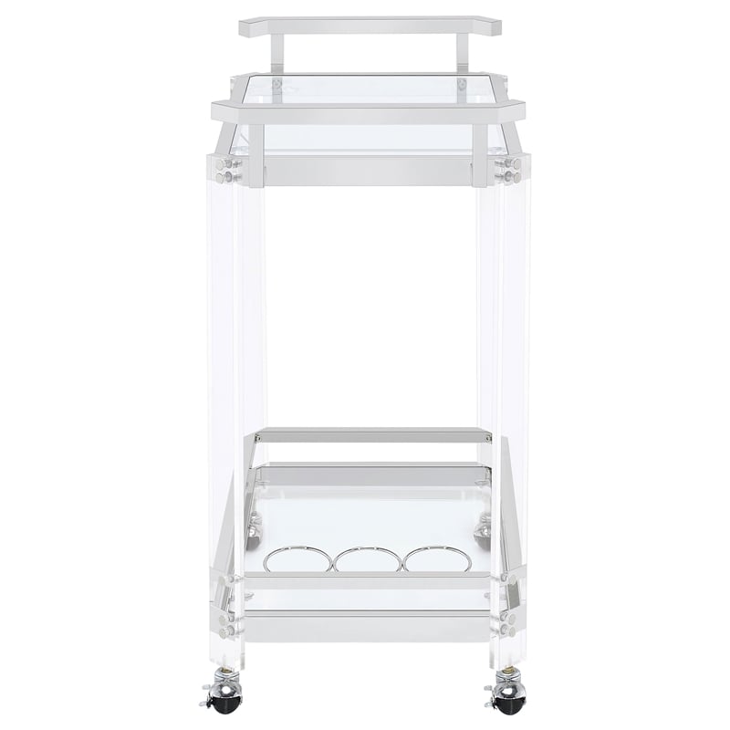 Pemberly Row 2-Tier Glass Shelf Acrylic Bar Serving Cart in Chrome