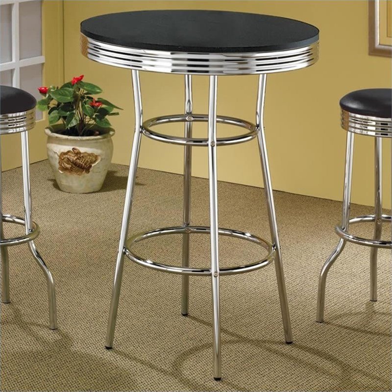 Pemberly Row Round 30-Inch 1950's Bistro Pub Height Bar Table in Black