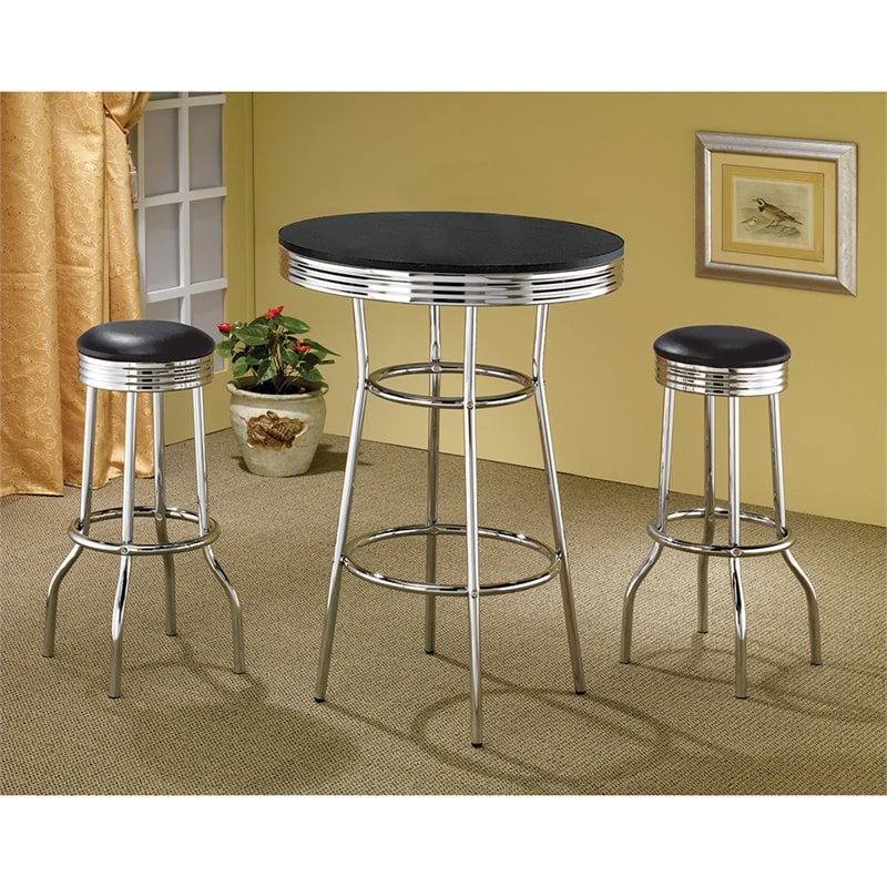 Pemberly Row Round 30-Inch 1950's Bistro Pub Height Bar Table in Black