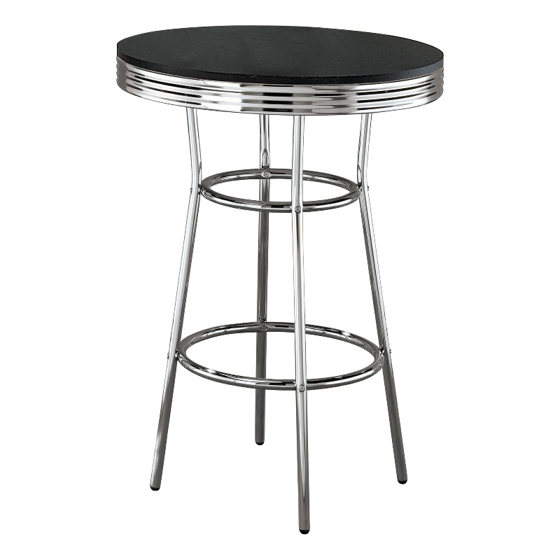 Pemberly Row Round 30-Inch 1950's Bistro Pub Height Bar Table in Black