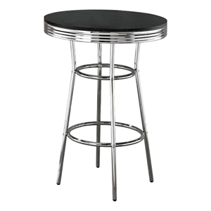 Pemberly Row Round 30-Inch 1950's Bistro Pub Height Bar Table in Black