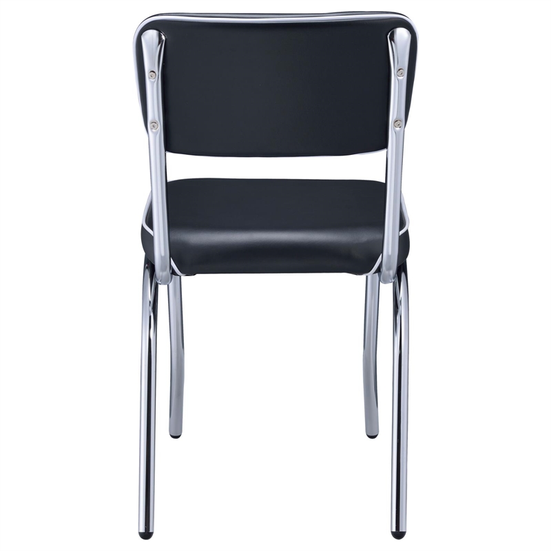 Pemberly Row Set of 2 Upholstered Chrome Frame Dining Side Chairs in Black